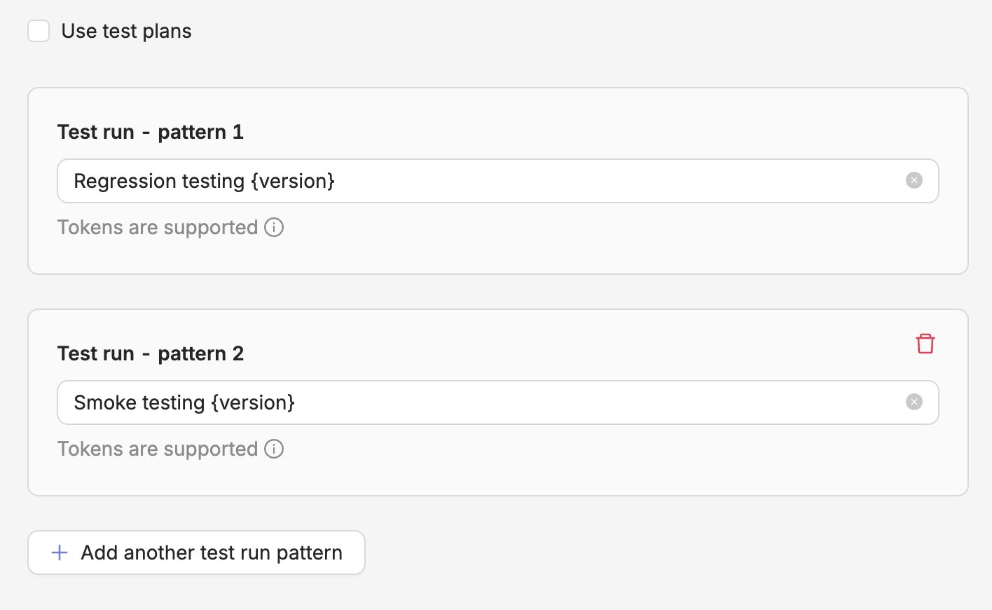 Test runs configuration
